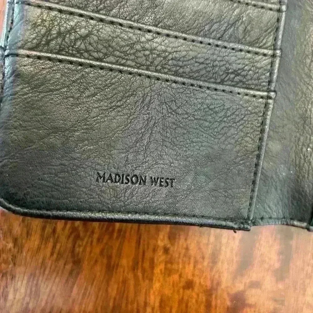 Madison West Wristlet Wallet Black Woven Faux Leather Clutch